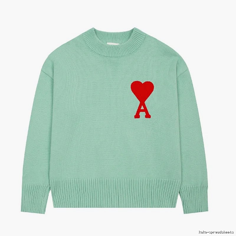 Ami Paris Streetwear Heart logo sweater Green Knit Top with Logo Accent