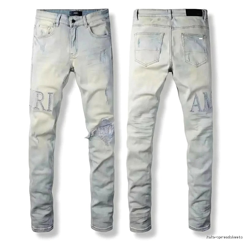 AMIRI Ripped Trendy Brand Light Gray Jeans