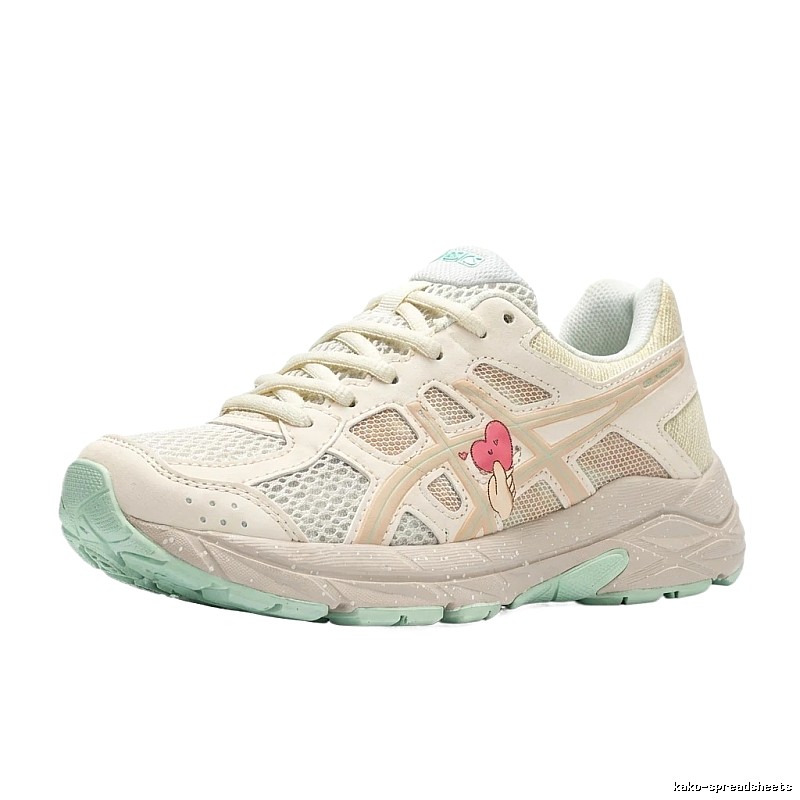 ASICS retro-style white sneakers with heart-shaped patterns