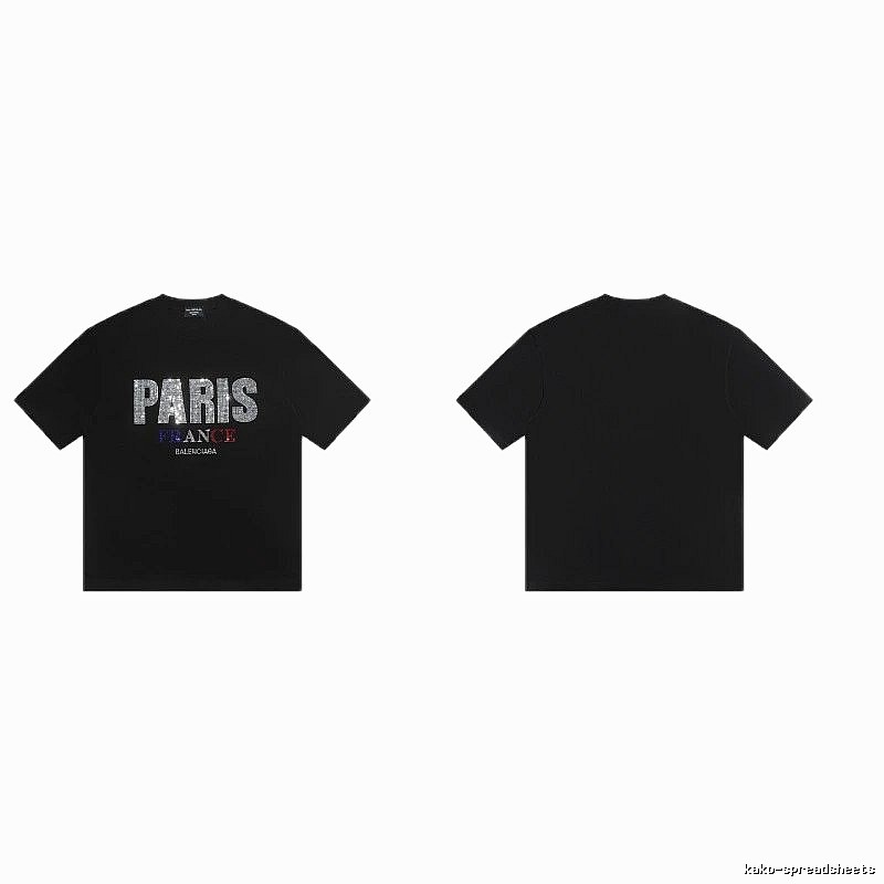 Balenciaga PARIS Rhinestone-Embellished Streetwear Black T-Shirt