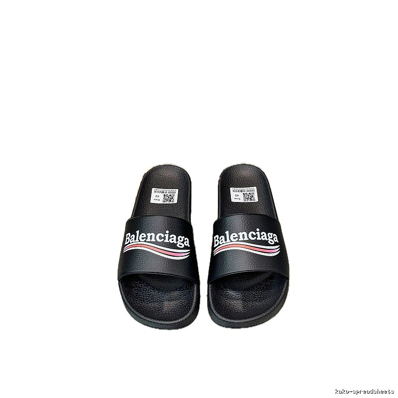 Balenciaga Trendy Color-Stripe Black Slippers