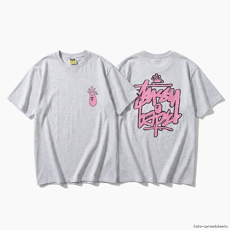 Bape pink graffiti-style short-sleeve shirt