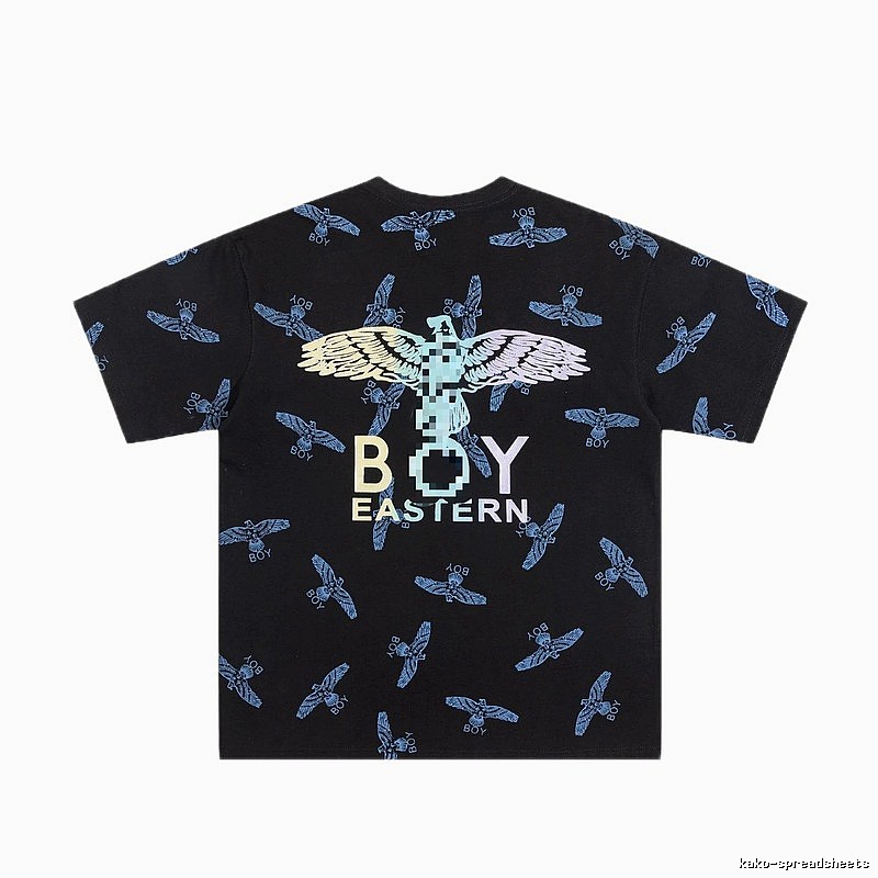 BOY All-over Flying Eagle Print Streetwear Style Black Short-sleeve T-shirt