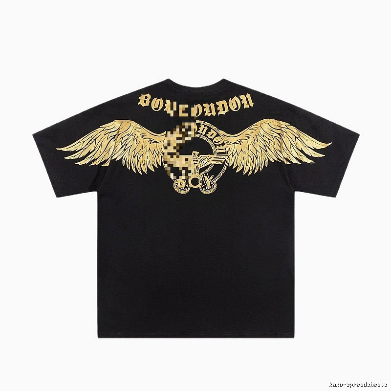 BOY Street Style Black Short-sleeve T-shirt with Gold Foil Stamped Wings