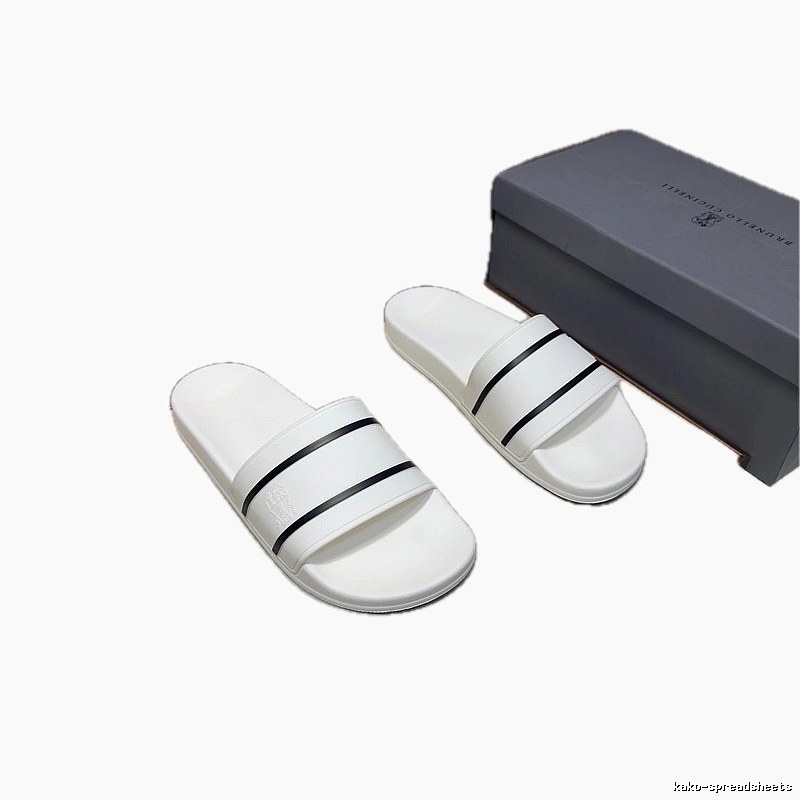 Brunello Cucinelli Minimalist Style Striped White Slippers