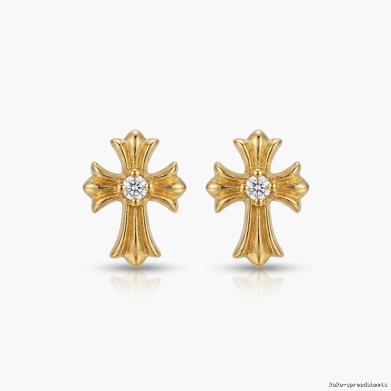 Chrome Hearts Gold Cross Flower Stud Earrings