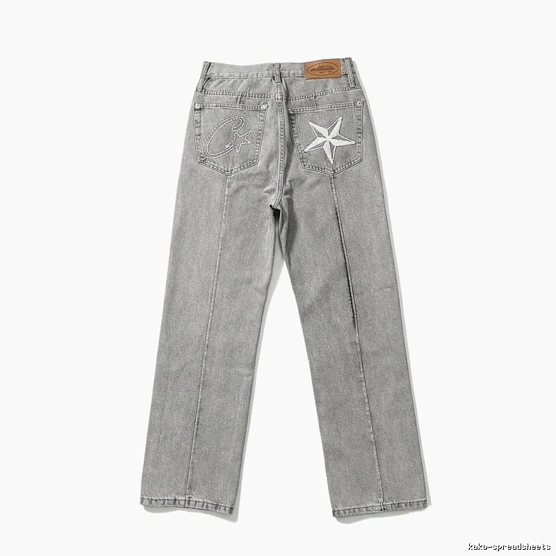 Corteiz Star Embroidered Light Grey Jeans