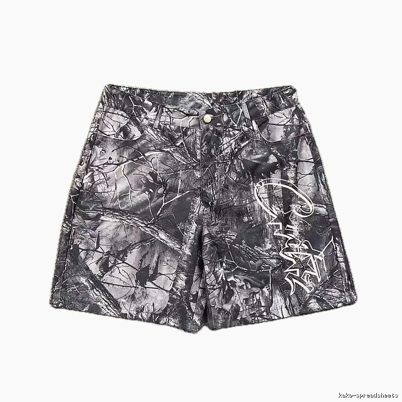 Corteiz Street Style Black and Grey Tree Grain Camouflage Shorts