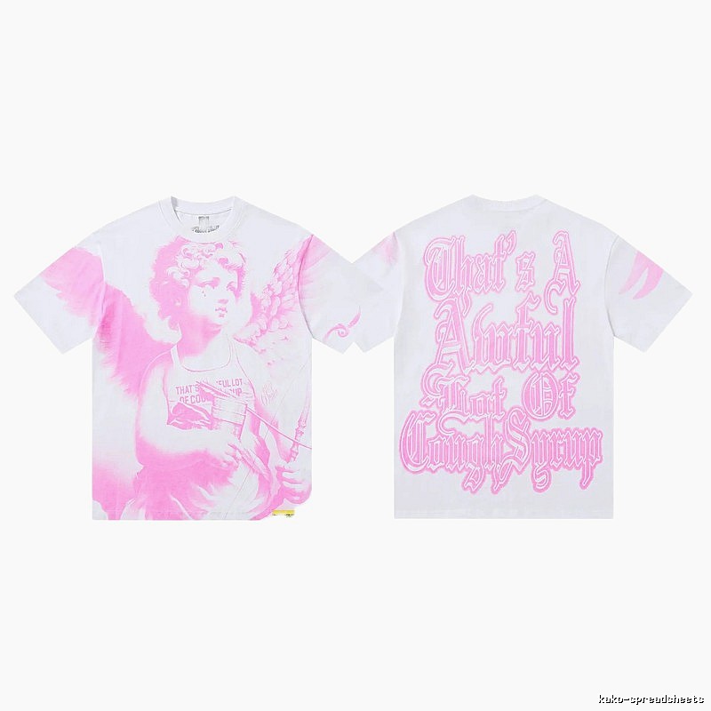 COUGH SYRUP Angel Print Street Style White and Pink T-shirt