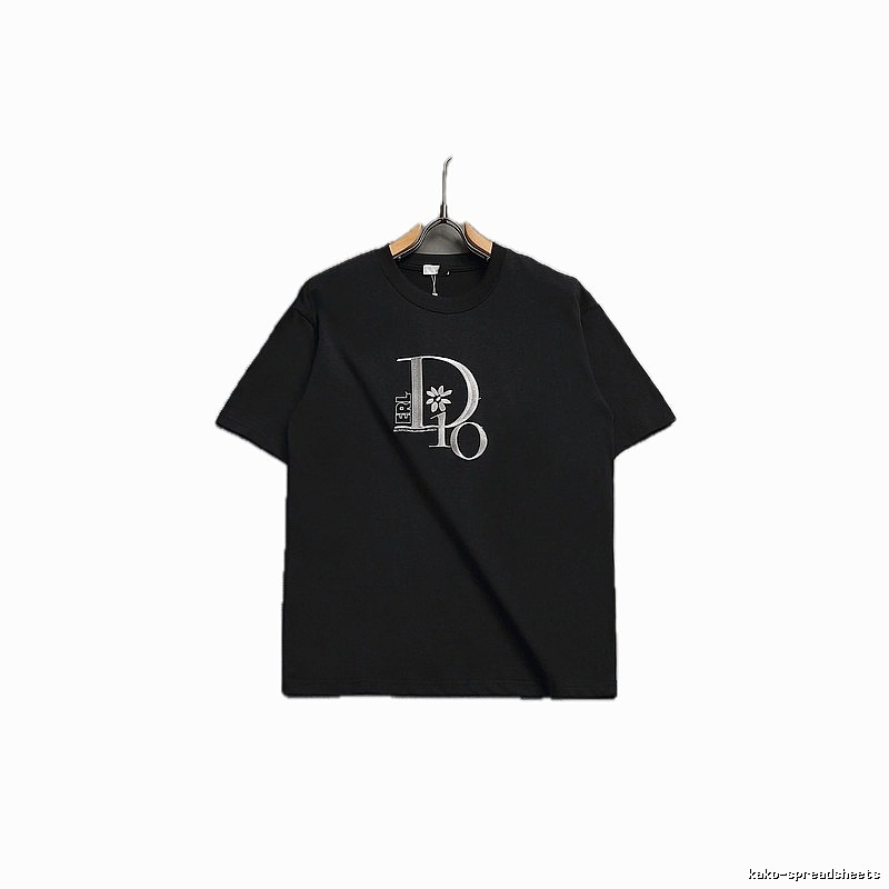 Dior Co-branded Embroidered Light Luxury Style Black Short-sleeve T-shirt