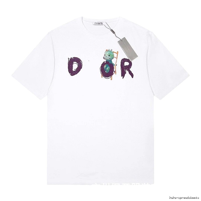 Dior Dinosaur Graffiti Cool Trendy White Short-sleeve T-shirt