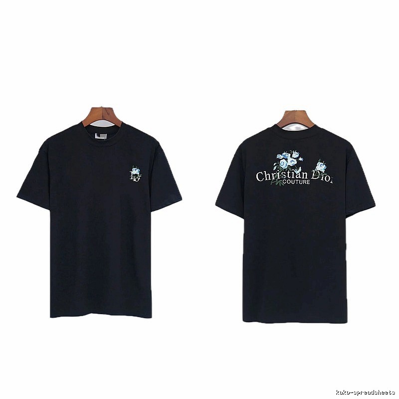 Dior Haute Couture Floral Embroidered Black Short-sleeved T-shirt