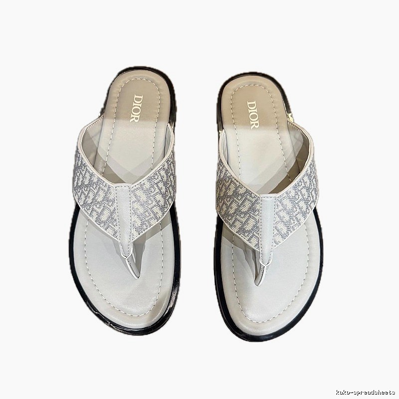 Dior Oblique Collection Light Luxury Style Light Gray Flip-Flops