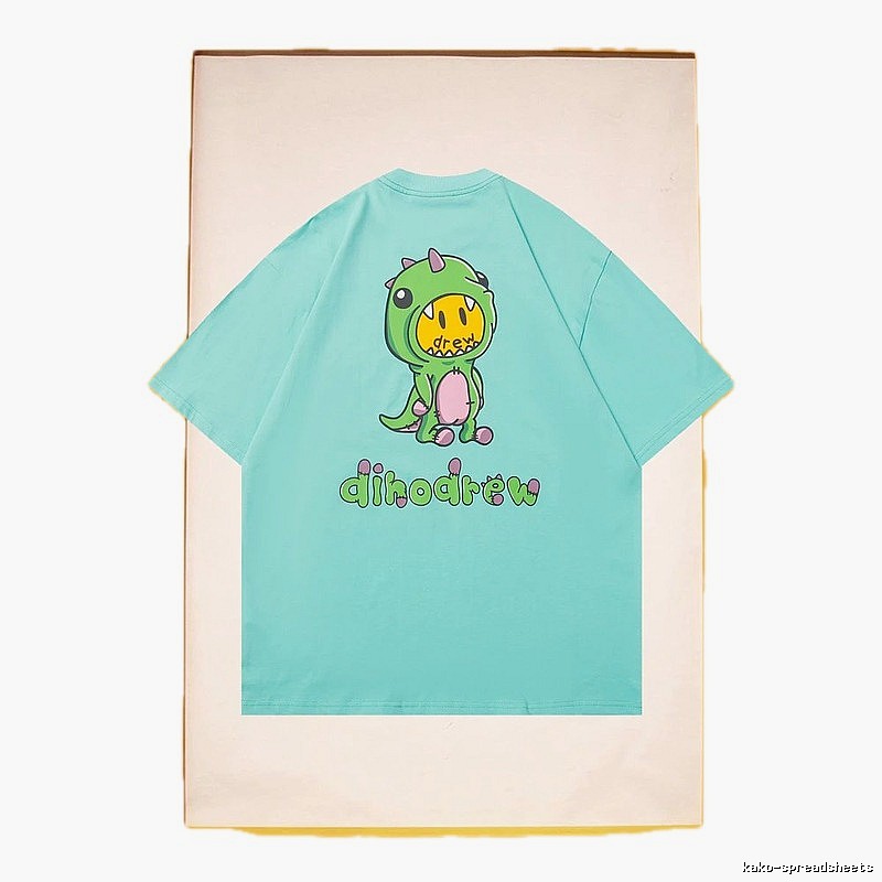 DREW Dinosaur Series Streetwear Style Light Blue Short Sleeve T-Shirt