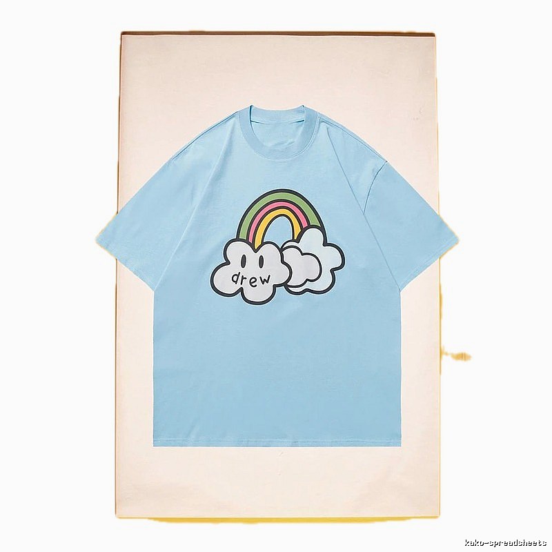 DREW Rainbow Cloud Casual Style Light Blue Short Sleeve T-Shirt