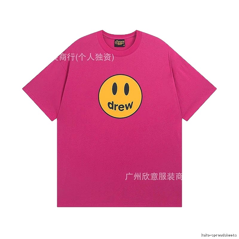 DREW Smiley Face Print Street Style Rose Red T-Shirt