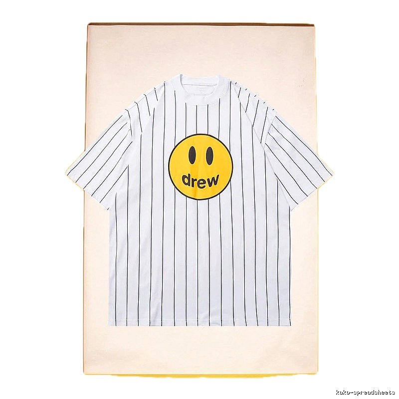 DREW Smiley Series Street Style White Striped Short Sleeve T-shirt