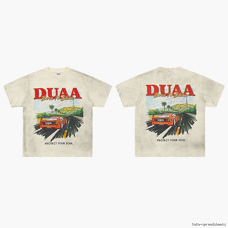 DUAA Sports Car Print American Retro Off-white Short Sleeve T-Shirt