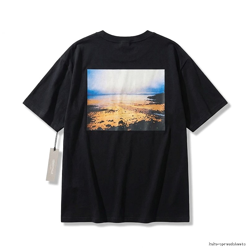 ESSENTIALS Black Landscape Print Short Sleeve