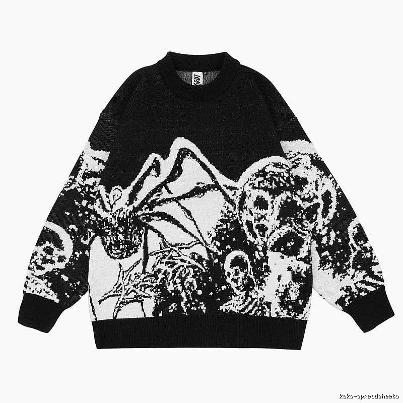 Gift Ready Anime graphic sweater Black Knit Top with Fresh Pattern