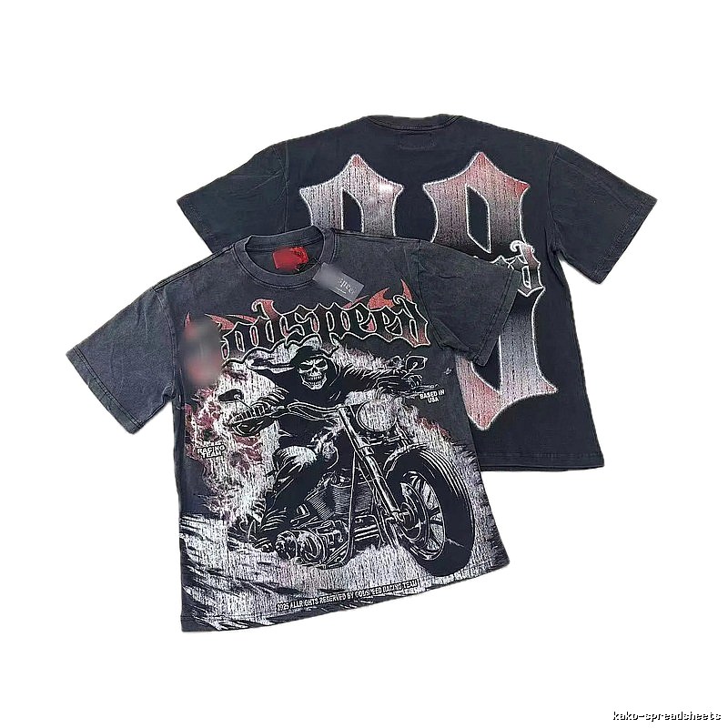Godspeed Motorcycle Series Dark Style Washed Black Short Sleeve T-shirt