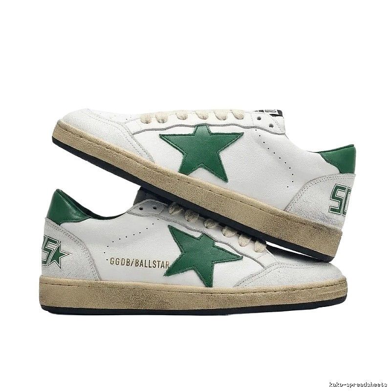 Golden Goose Dirty Star Green and White Retro Style