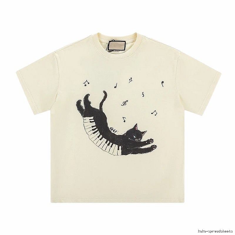 Gucci Black Cat Print Casual Off-White T-Shirt