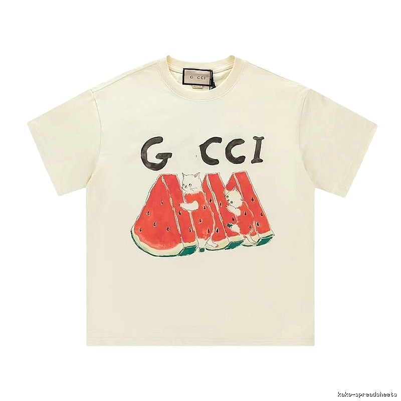 Gucci Cat and Watermelon Printed Off-white Casual T-Shirt