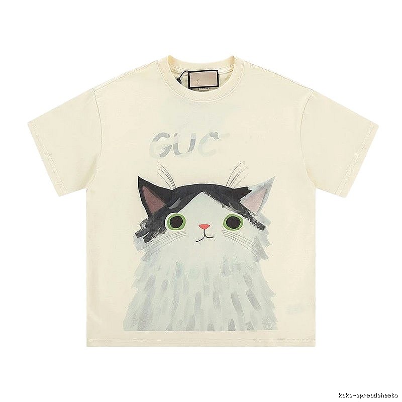 Gucci Cat Print Cartoon-style Off-white T-shirt