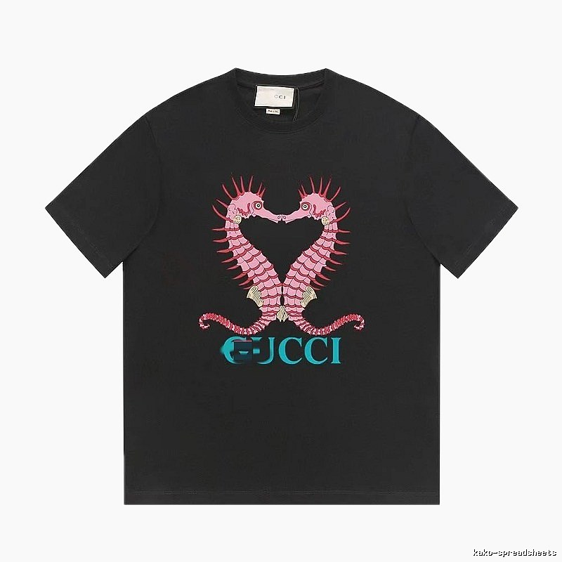 Gucci Double Seahorse Print Trendy Style Black T-Shirt