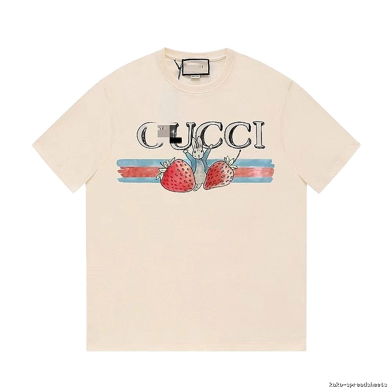 Gucci Strawberry Rabbit Print Vintage Off-white Short Sleeve T-Shirt