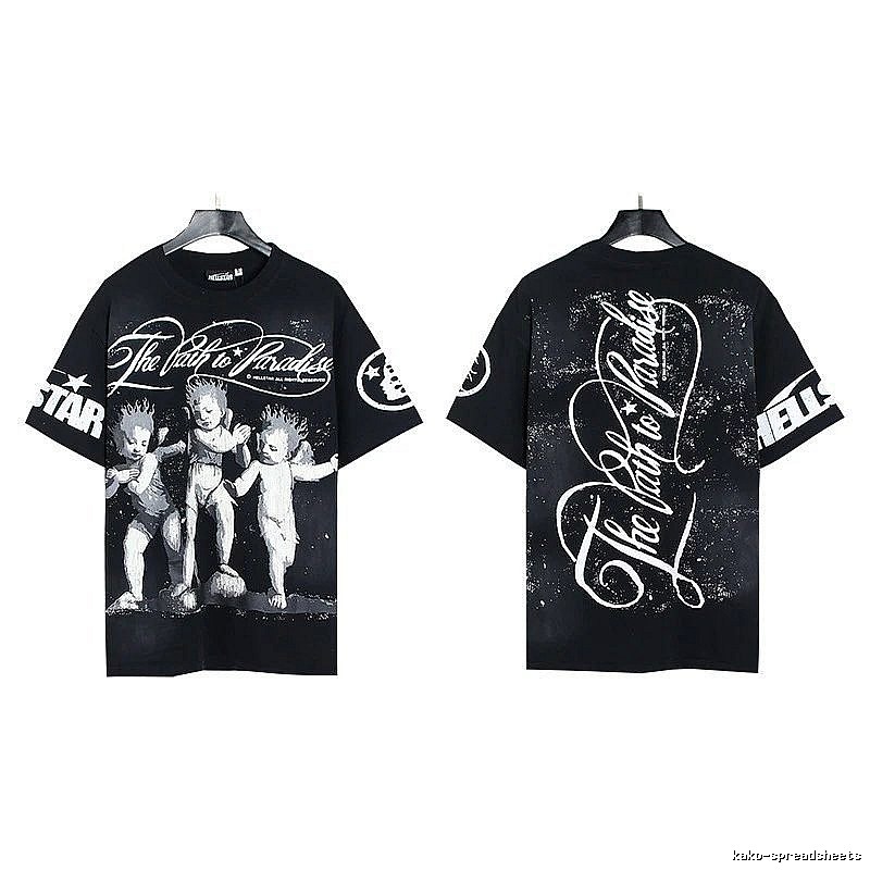 Hellstar Angel Print Street Style Black T-shirt