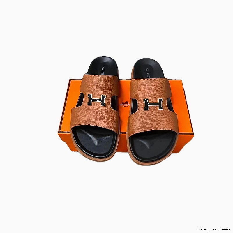 Hermès H-Buckle Minimalist Style Caramel Brown Slide Sandals