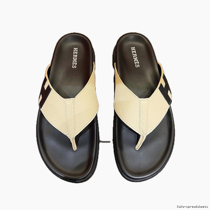 Hermès Light Luxury Casual Off-white & Black Color-block Flip-flops