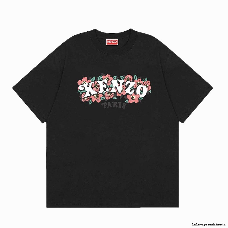 KENZO Floral Print Casual Trendy Black Short Sleeve T-shirt