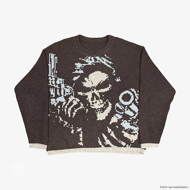 Lightweight Anime graphic sweater Black Knit Top for Gift Ideas