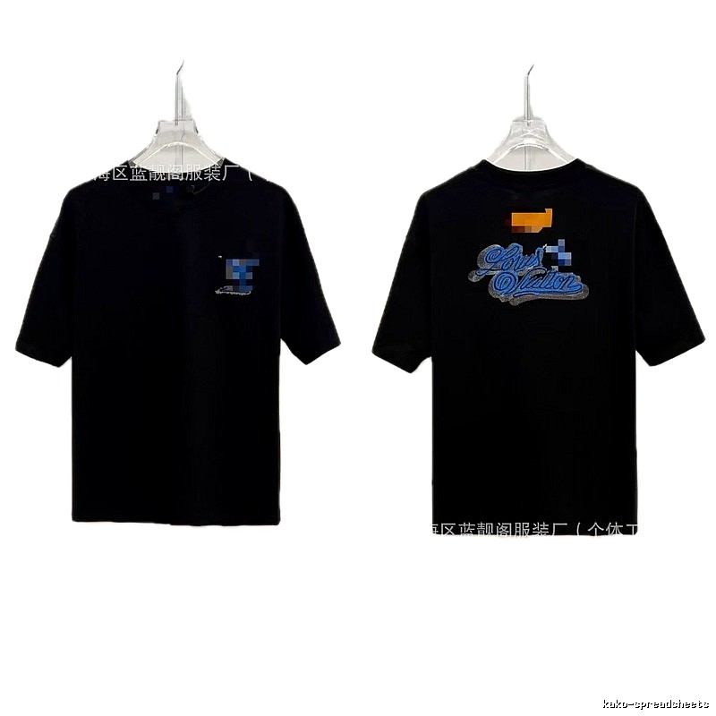 Louis Vuitton Embroidered Trendy Style Black T-Shirt
