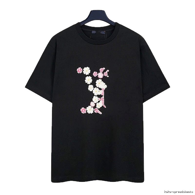 Louis Vuitton Floral Embroidered Casual Black Short-sleeved T-shirt