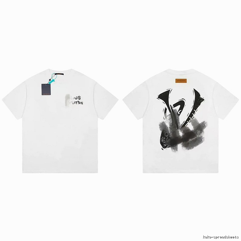 Louis Vuitton Trendy White Short-sleeve T-shirt with Ink Wash Print