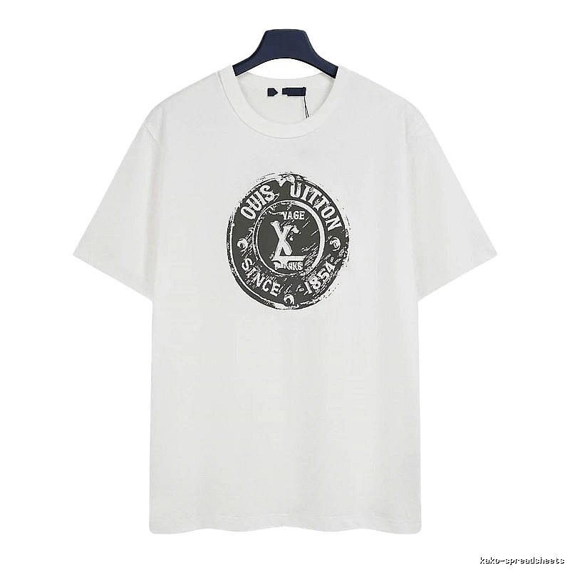 Louis Vuitton Vintage-style Distressed Stamp Print White T-Shirt