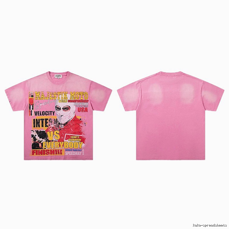 MAJESTIK Motorcycle Racing Vintage Print Pink T-Shirt