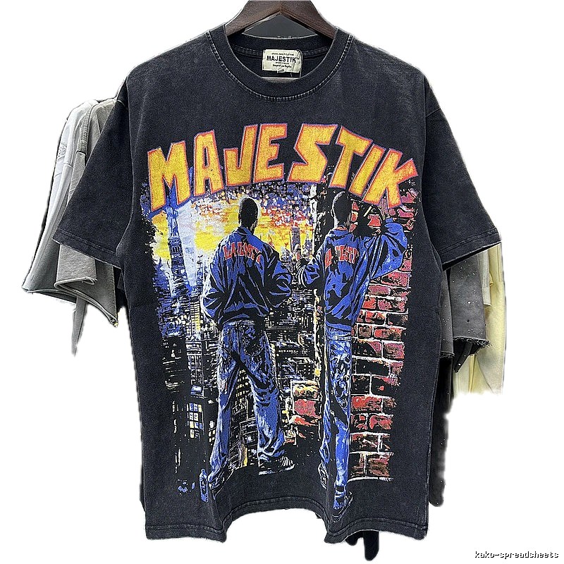 MAJESTIK Printed Vintage Distressed Black T-Shirt
