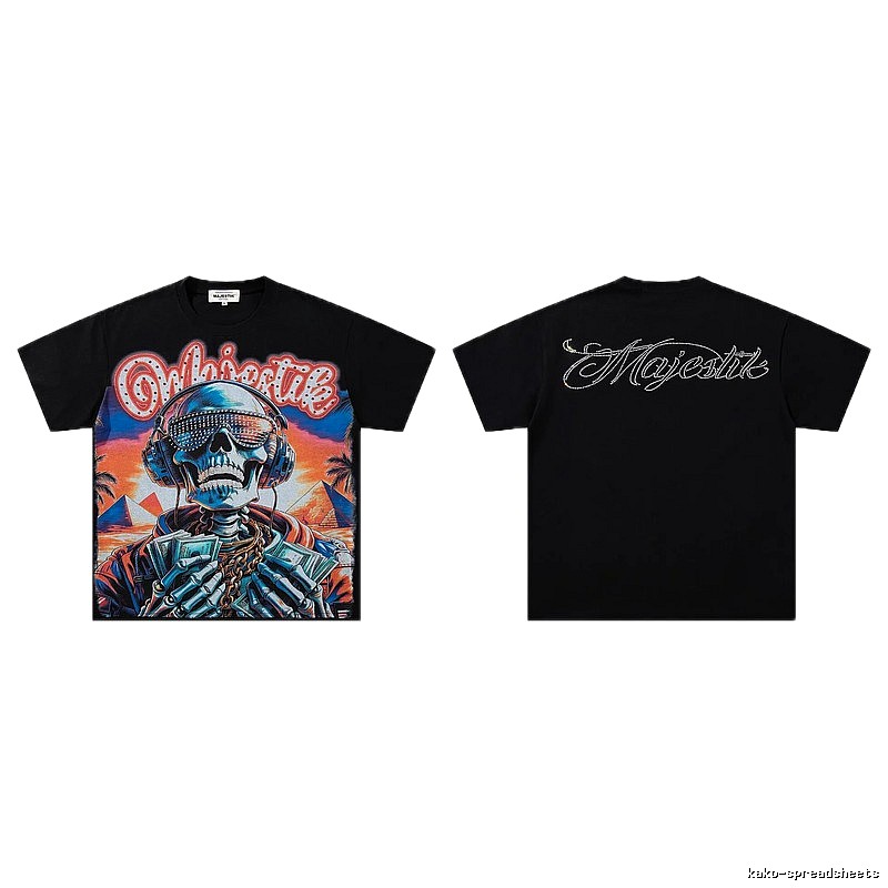 MAJESTIK Skull Print Hip-hop Style Black T-shirt