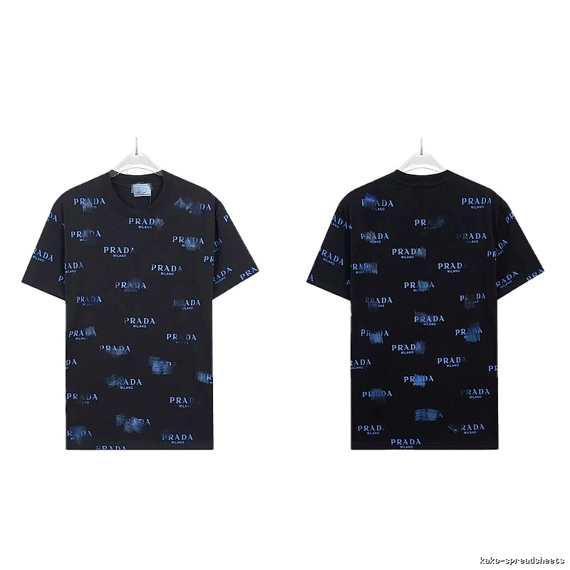 Prada All-over Printed Streetwear Style Black Short-sleeve T-shirt