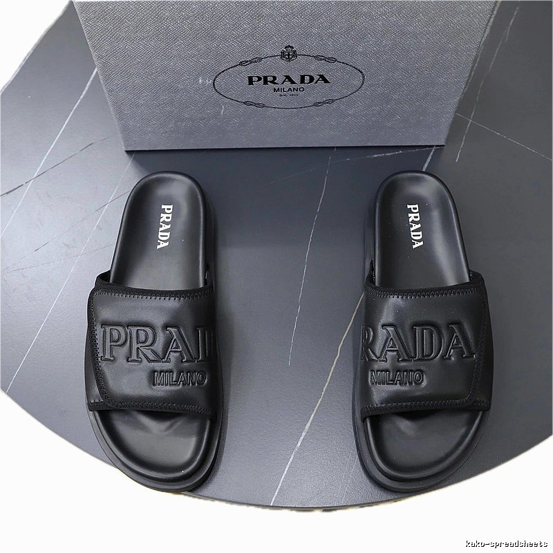 Prada Embossed Trendy Cool Style Black Slippers