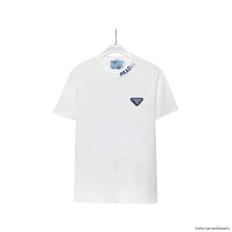 Prada Triangular Logo Minimalist Style White Short-sleeve T-shirt