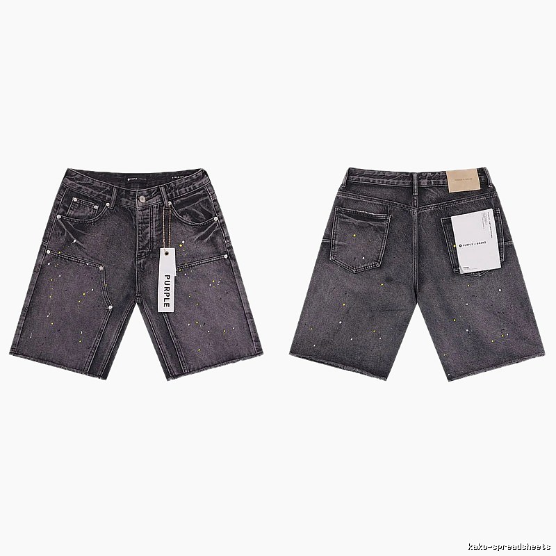 Purple Godspeed Ink-splattered Black and Grey Denim Shorts