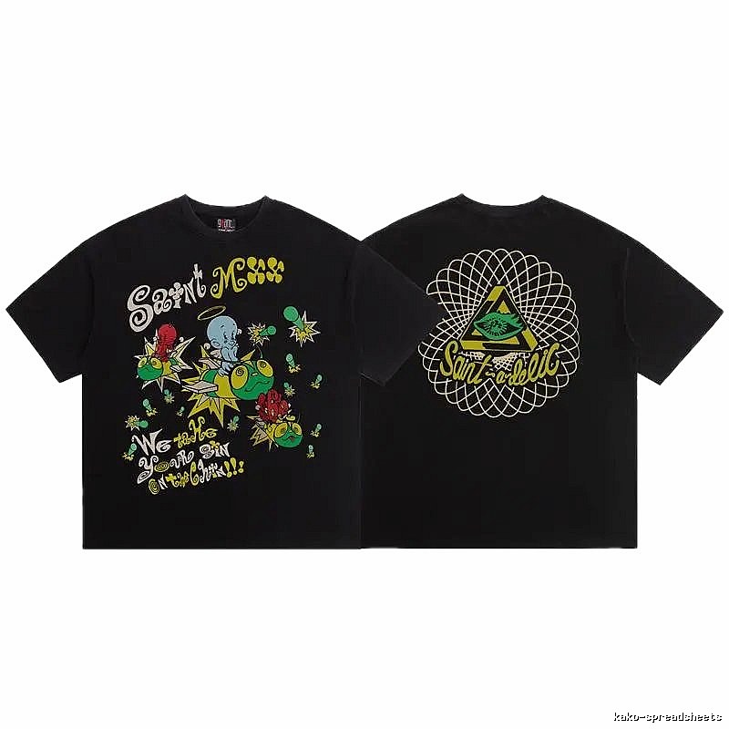 SAINT Cartoon Graffiti Street Style Black T-Shirt