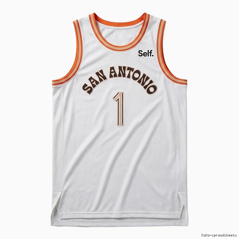 Self. Spurs white and orange basketball jersey