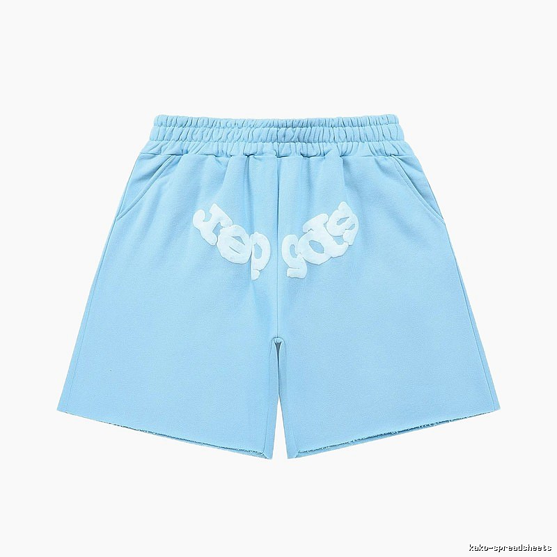 Sp5der letter-style light blue shorts